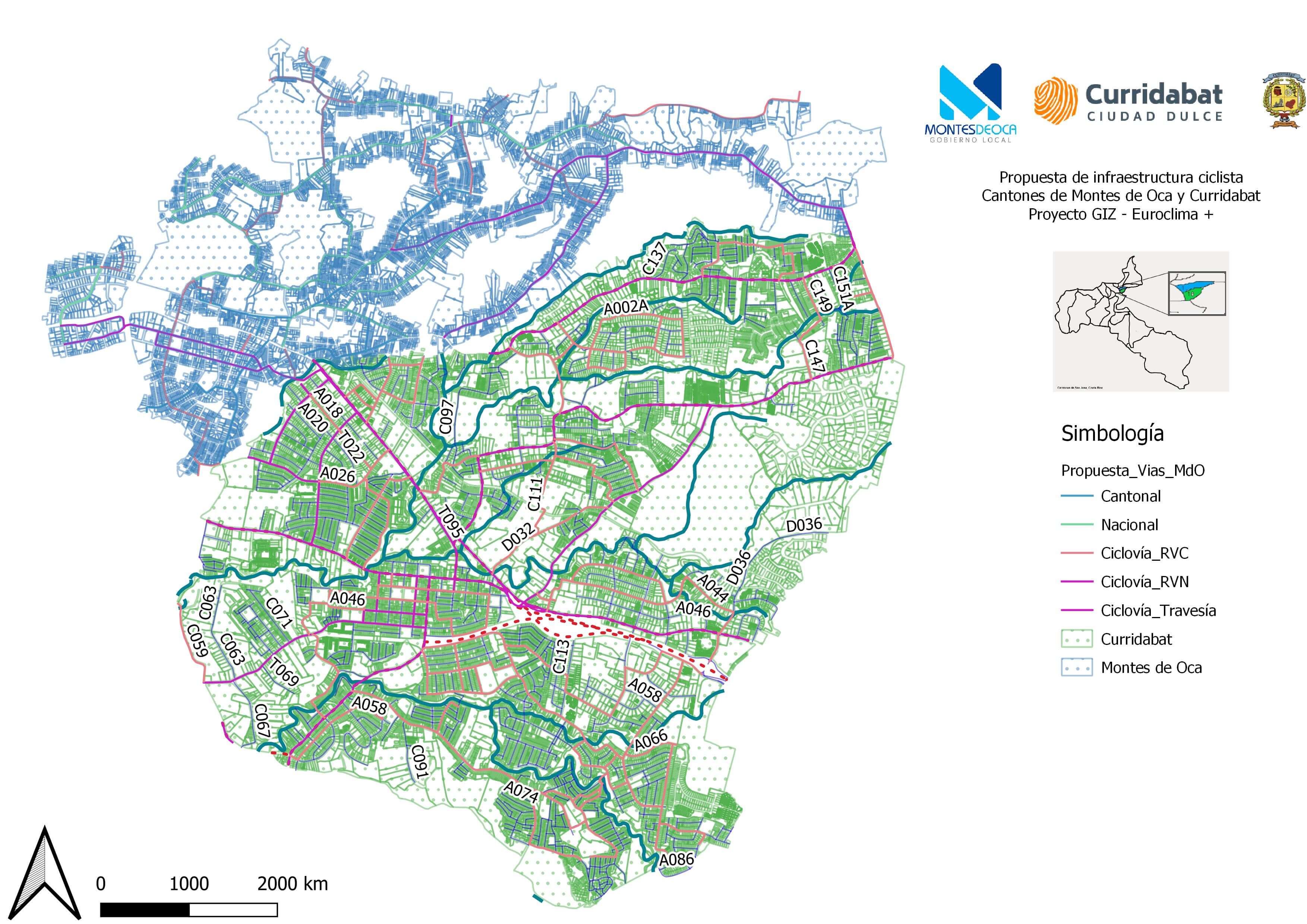 Mapa ciclovias Curridabat Montes de Oca