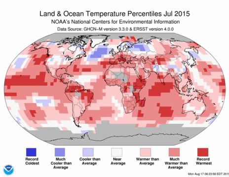 NOAA average temperatures January July 2015