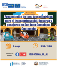 Presentación de tuc tucs eléctricos en San Juan Comalapa, Guatemala